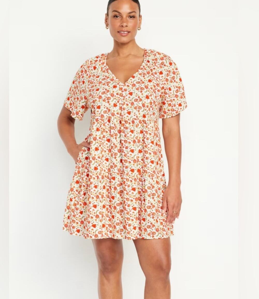 Old Navy Women's 2X Orange Floral Peasant Cottagecore Pockets Tiered Boho